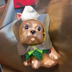 Christmas Ornament Yorkie Dog Flower Costume St. Nicholas Square Glass
